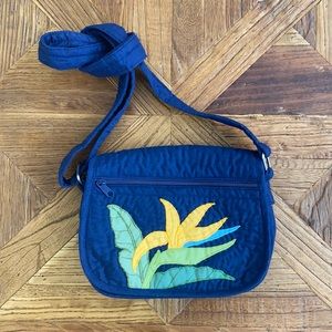 Vintage Hawaii Bird of Paradise Blue Quilted Bag
